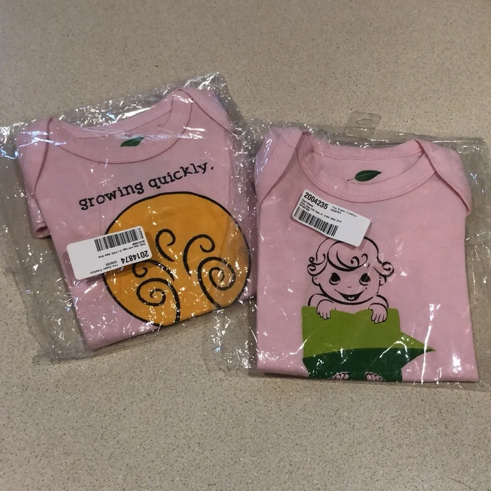 THE GREEN CREATION ORGANIC COTTON ONE PIECE BABY GIRL PINK 2 PACK SZ 0 TO 3 MO